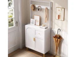 Conjunto de vestidor de entrada 80x35x175.5 cm - 2 puertas y 1 cajón - con 3 ganchos - Estantes regulables - MDF - Blanco
