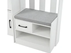 Conjunto de vestidor de entrada 110x35x175.5 cm - Mueble para zapatos y banco de zapatos - ganchos y panel perforado - Blanco