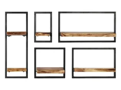 Conjunto estantes pared 5 piezas madera maciza acacia y acero