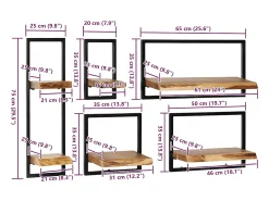 Conjunto estantes pared 5 piezas madera maciza acacia y acero