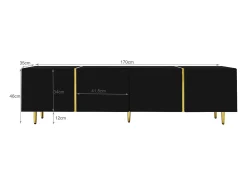 Conjunto moderno mueble TV y mesa de centro - 170 x 35 x 46 cm + 100 x 60 x 41,5 cm - Madera MDF y patas doradas - Negro brillante