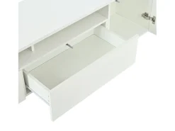 Conjunto mueble TV 3 piezas - Mueble TV + vitrina + estante mural - Iluminación LED - 2 puertas + 2 cajones - Acabado brillante - Blanco