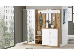 Conjunto pasillo Kailua 525, 180x187x35cm, Espejo, Pino|Blanco, Aglomerado laminado