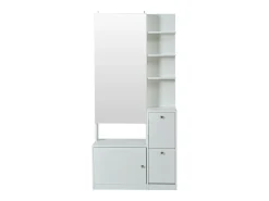 Conjunto perchero de entrada 85x40x180 cm - con espejo y 2 zapateras - 2 puertas - estantes abiertos - blanco