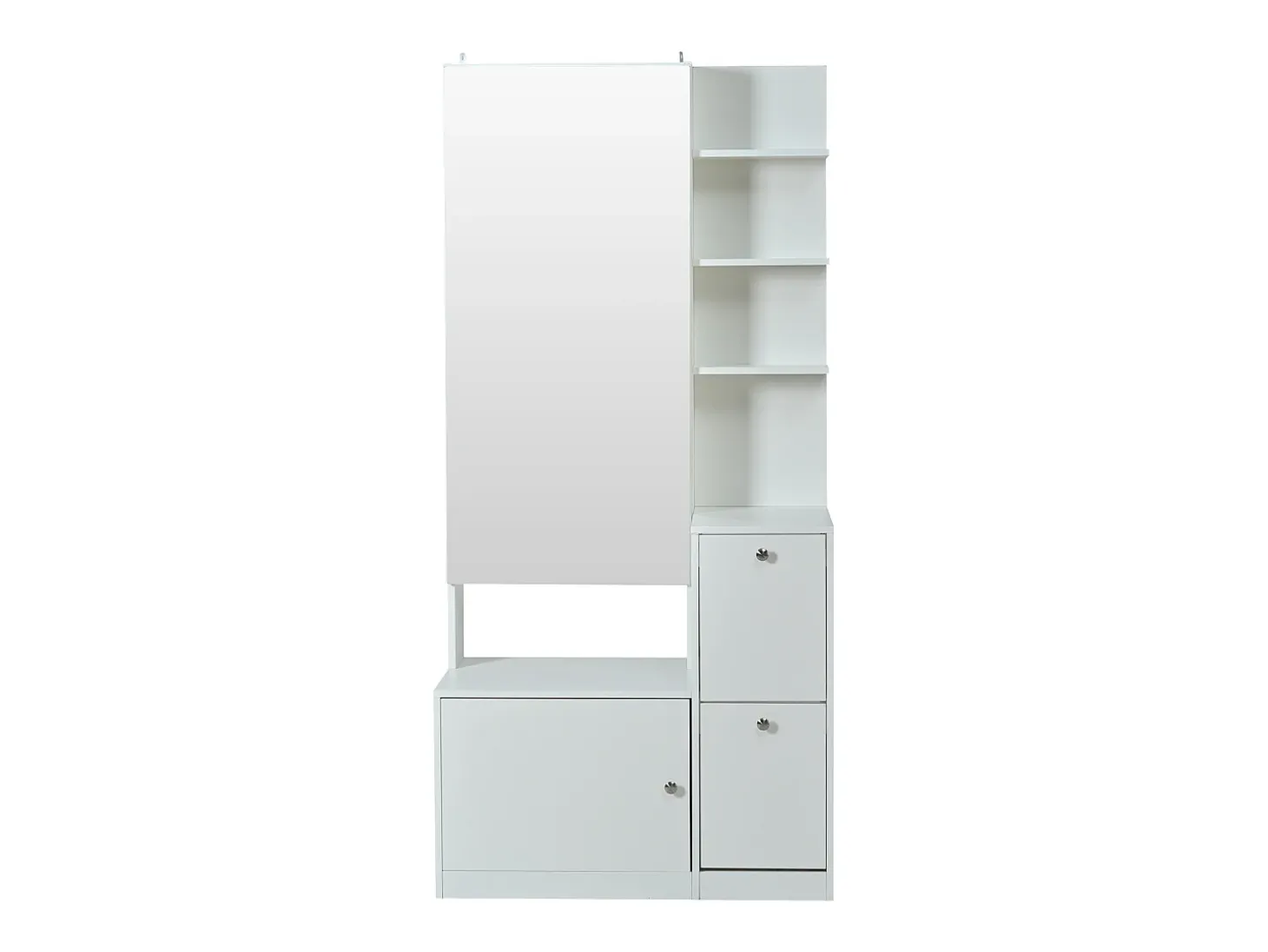 Conjunto perchero de entrada 85x40x180 cm - con espejo y 2 zapateras - 2 puertas - estantes abiertos - blanco