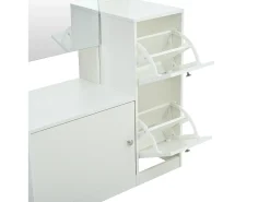Conjunto perchero de entrada 85x40x180 cm - con espejo y 2 zapateras - 2 puertas - estantes abiertos - blanco
