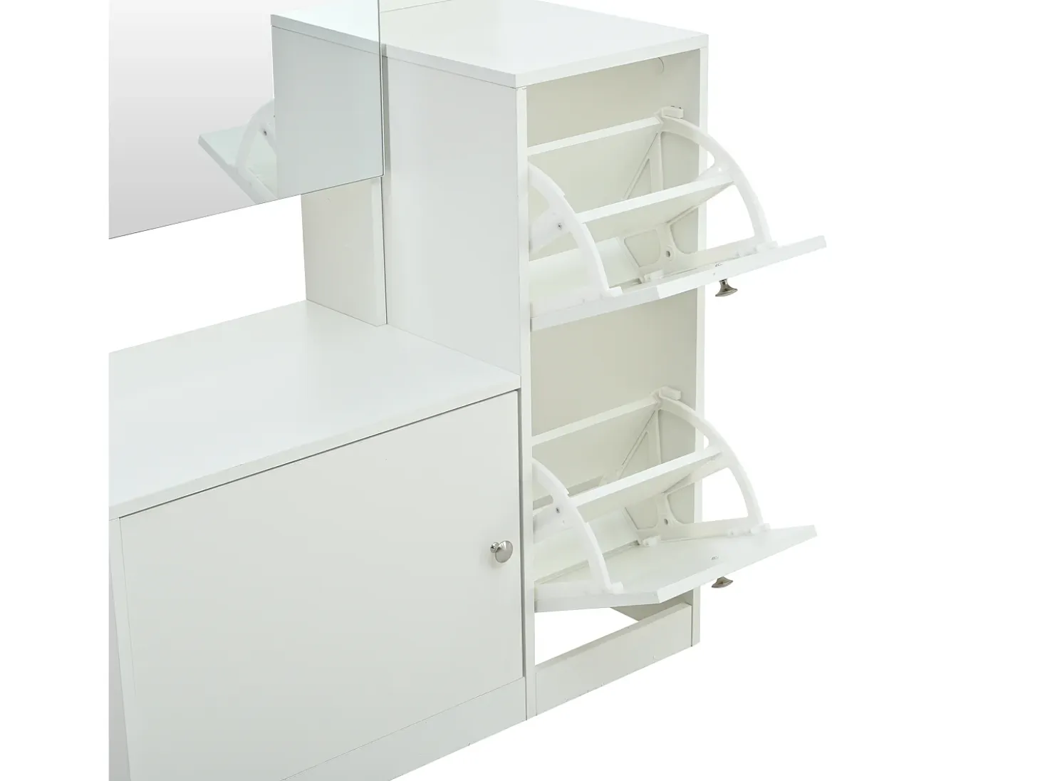 Conjunto perchero de entrada 85x40x180 cm - con espejo y 2 zapateras - 2 puertas - estantes abiertos - blanco