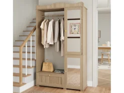 Conjunto vestidor de entrada - 115,5x38,5x194,5 cm - con espejo y tendedero abierto - 1 cajón y 2 puertas - MDF - Color roble