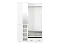 Conjunto vestidor de entrada 120x35x190cm - con 2 cajones y compartimentos de almacenamiento - con espejo y banco para zapatos - Blanco