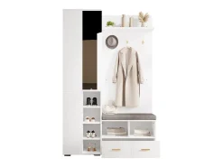 Conjunto vestidor de entrada 120x35x190cm - con 2 cajones y compartimentos de almacenamiento - con espejo y banco para zapatos - Blanco