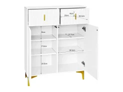 Conjunto zapatero y perchero - 4 puertas, 2 cajones, banco y ganchos - Blanco y dorado