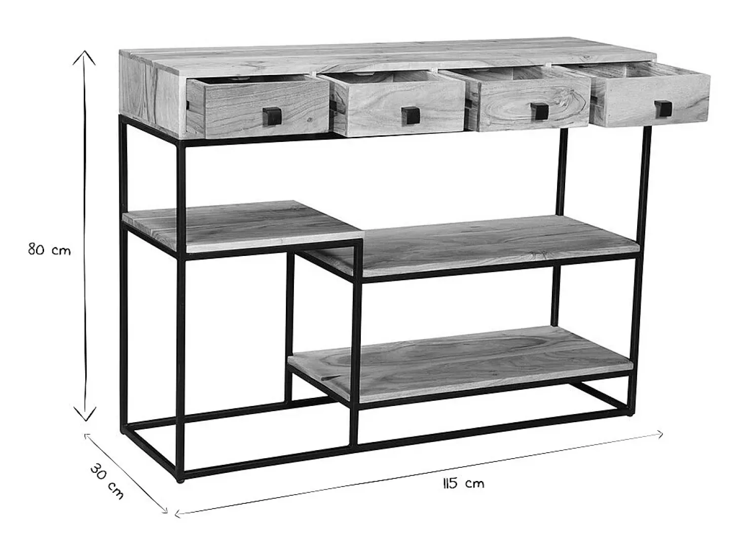 Consola 4 cajones en cacia y metal negro L115 cm GRENELLE