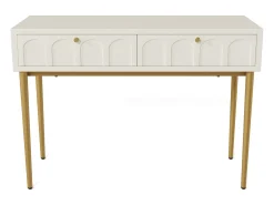 Consola con 2 cajones - Blanco leche y dorado - Madera y metal