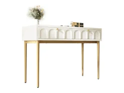 Consola con 2 cajones - Blanco leche y dorado - Madera y metal