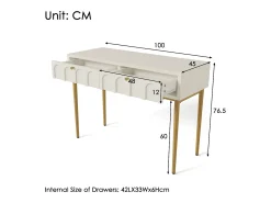 Consola con 2 cajones - Blanco leche y dorado - Madera y metal