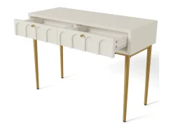 Consola con 2 cajones - Blanco leche y dorado - Madera y metal