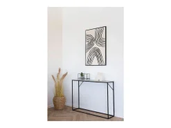 Consola con 1 estante, efecto piedra, estructura negra, 110 x 26 x 80 cm