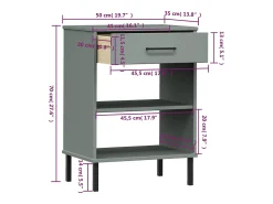 Consola con patas de metal Gris Madera maciza de pino OSLO