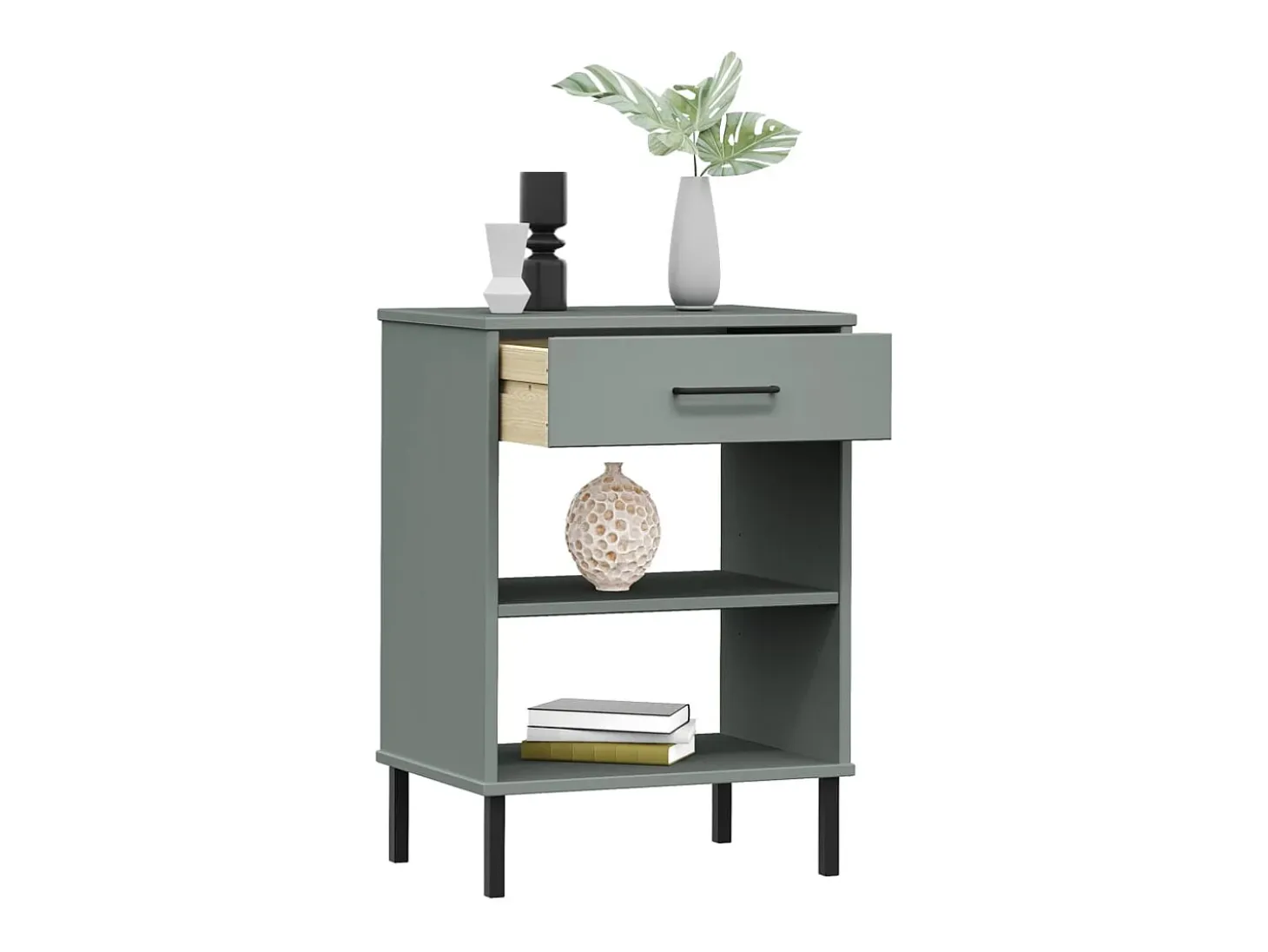 Consola con patas de metal Gris Madera maciza de pino OSLO