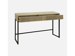 Consola contemporánea de madera estriada y metal con 2 cajones, 120cm