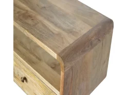 Consola curvada estilo roble Artisan Furniture, 2 cajones, 1 estante abierto, marrón claro