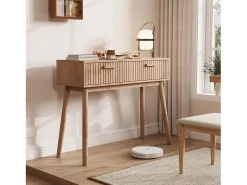 Consola de 2 cajones con efecto madera y listones