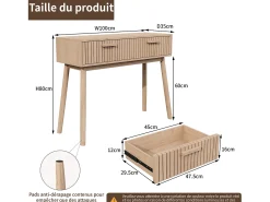 Consola de 2 cajones con efecto madera y listones