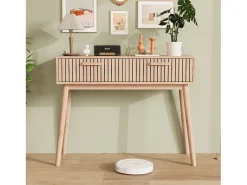 Consola de 2 cajones con efecto madera y listones