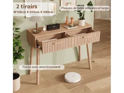 Consola de 2 cajones con efecto madera y listones