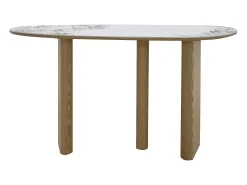 Consola de cerámica y MDF - Natural y efecto mármol blanco - MODREYO