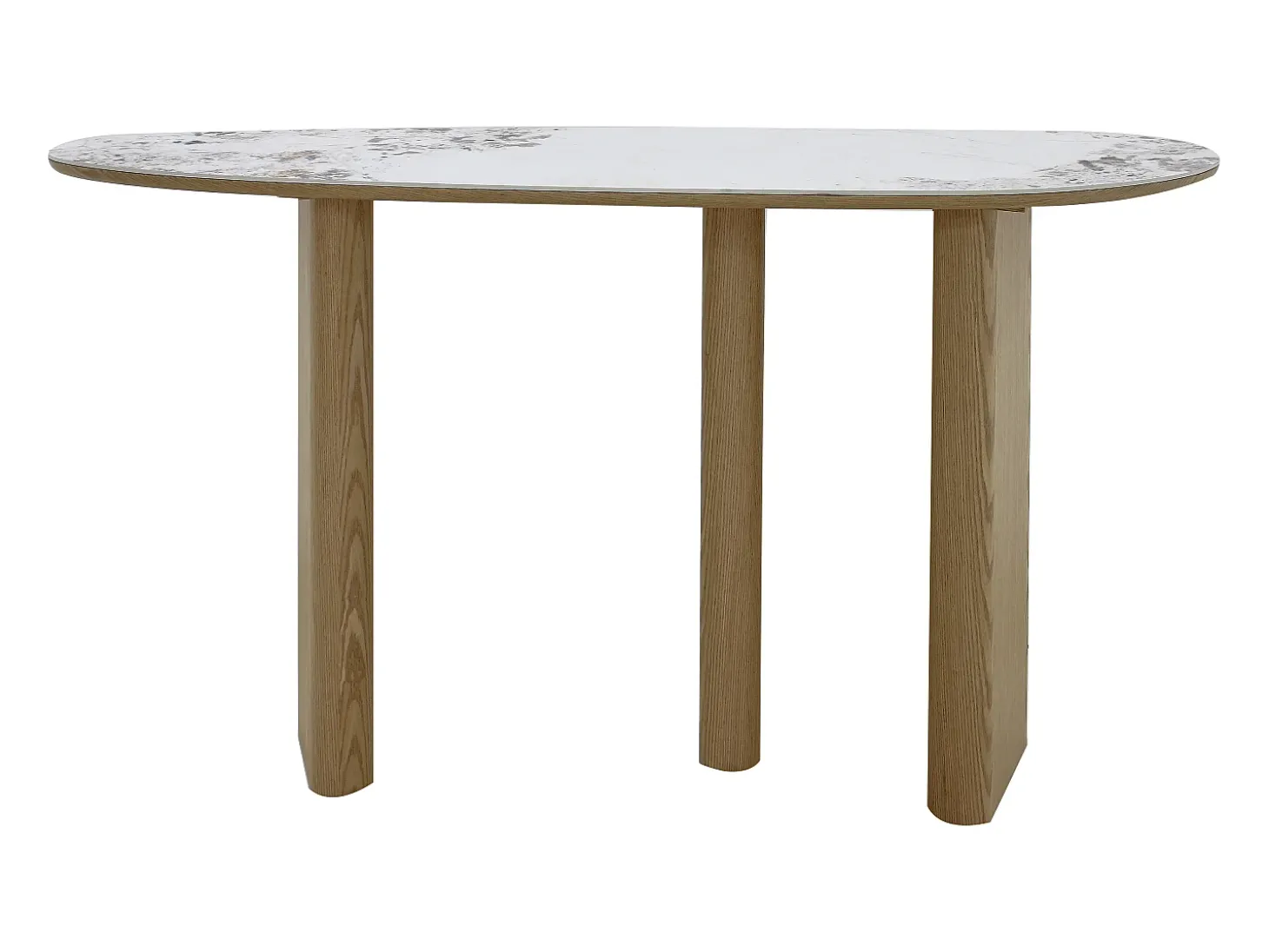 Consola de cerámica y MDF - Natural y efecto mármol blanco - MODREYO