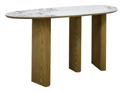 Consola de cerámica y MDF - Natural y efecto mármol blanco - MODREYO