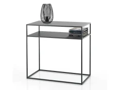 Consola de entrada moderna 80x40 cm con 2 estantes de metal antracita Omaha