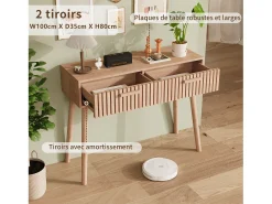 Consola de entrada moderna de madera marrón acanalada con asas altas y estrechas para sala de estar