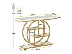 Consola de Estilo Industrial de 105 cm, con 4 Niveles y Base Circular, estrecha de Madera con Estantes de Almacenamiento (Blanco/Dorado)
