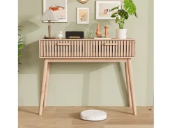 Consola de madera con 2 cajones para salón o entrada - Dimensiones 100x80x35 cm - Color marrón