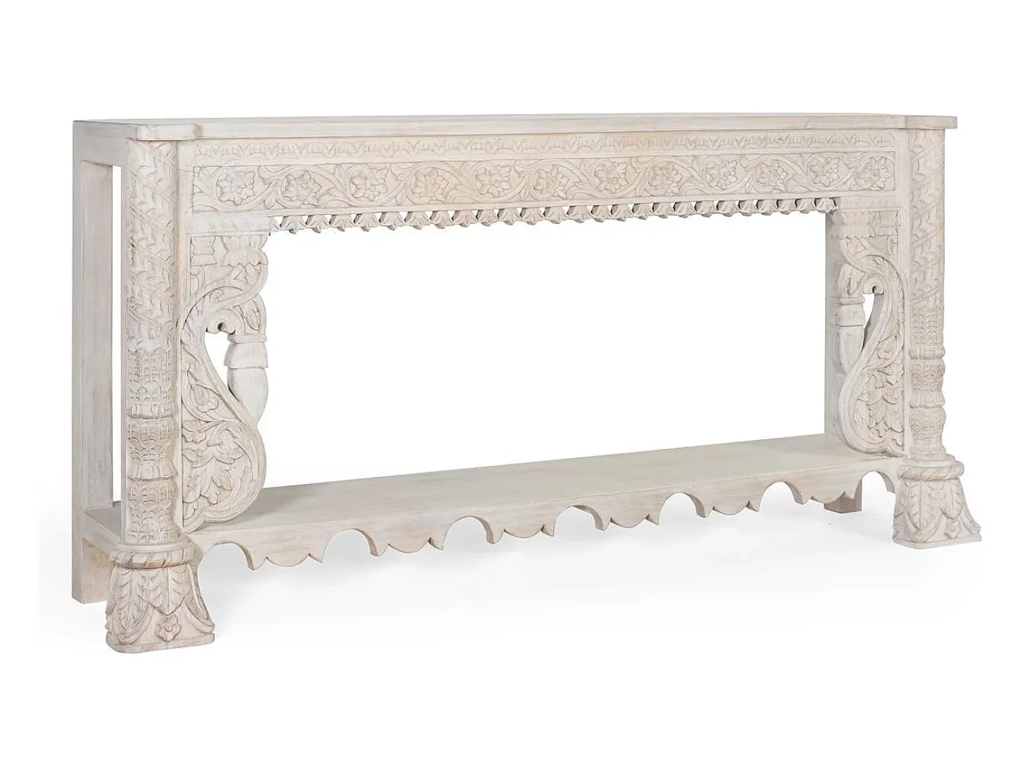 Consola de madera de mango blanco envejecido