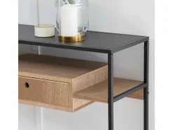 Consola de madera y metal Ortense con doble bandeja y cajón de almacenamiento