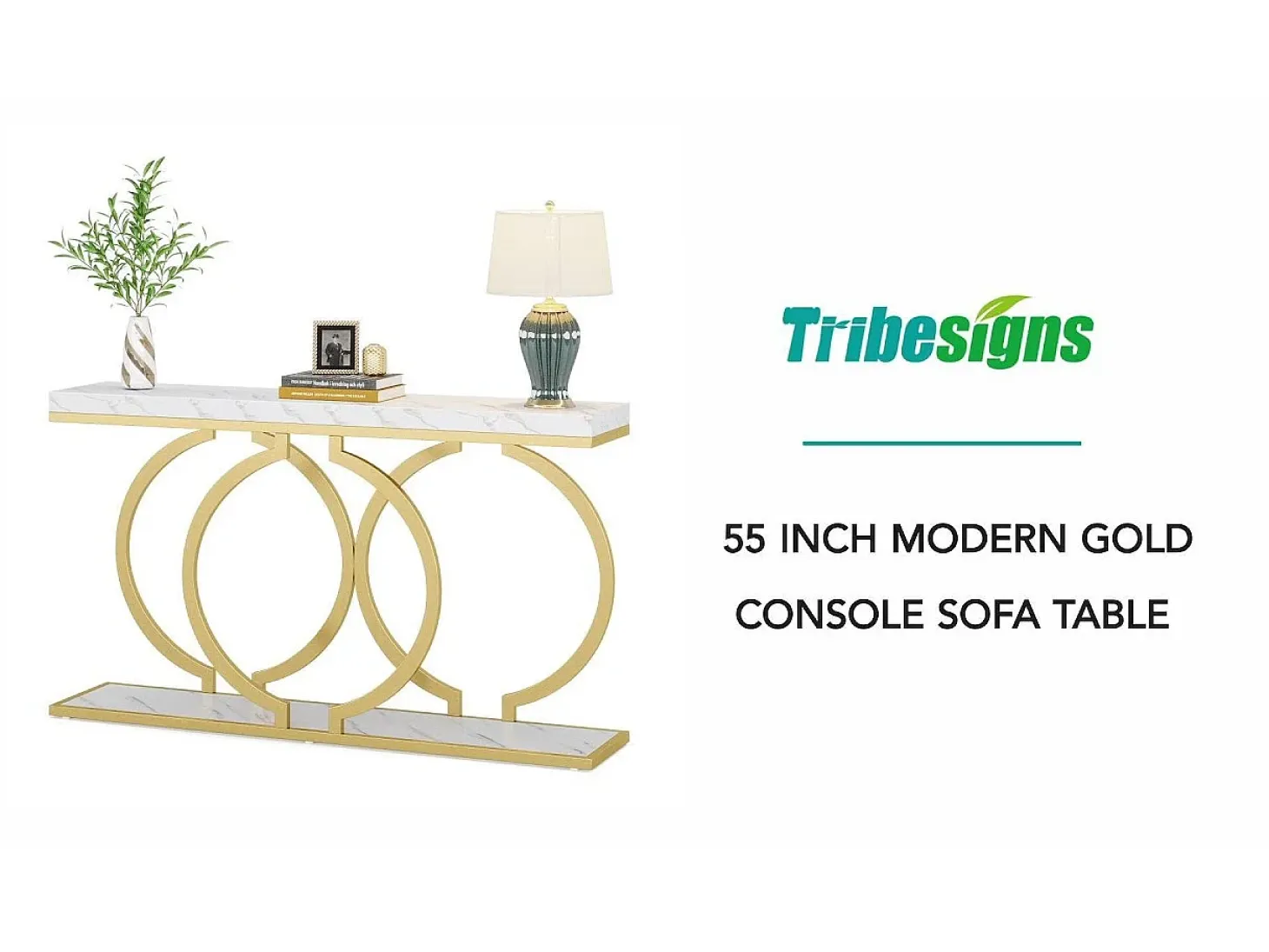 Consola de mesa dorada de 140 cm, Mesa de entrada moderna con patas de metal dorado en forma de O, 140 x 30 x 80 cm, gris