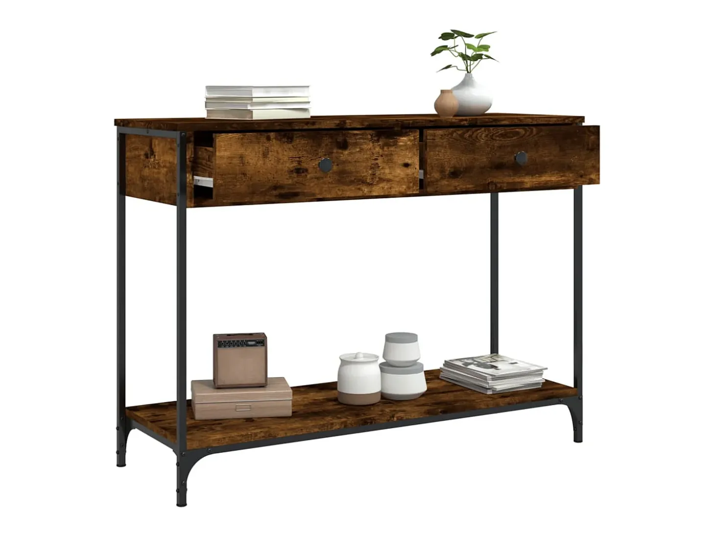 Consola de roble ahumado 100x34,5x75 cm madera de ingeniería