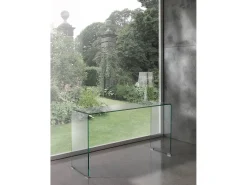 Consola de vidrio curvado transparente para entrada y sala Mesa