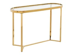 Consola de vidrio templado y acero inoxidable cromado - Transparente y dorado - JOLINY