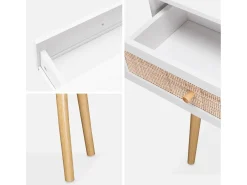 Consola estilo escandinavo de caña, 100cm blanco roto