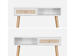 Consola estilo escandinavo de caña, 100cm blanco roto