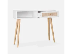 Consola estilo escandinavo de caña, 100cm blanco roto