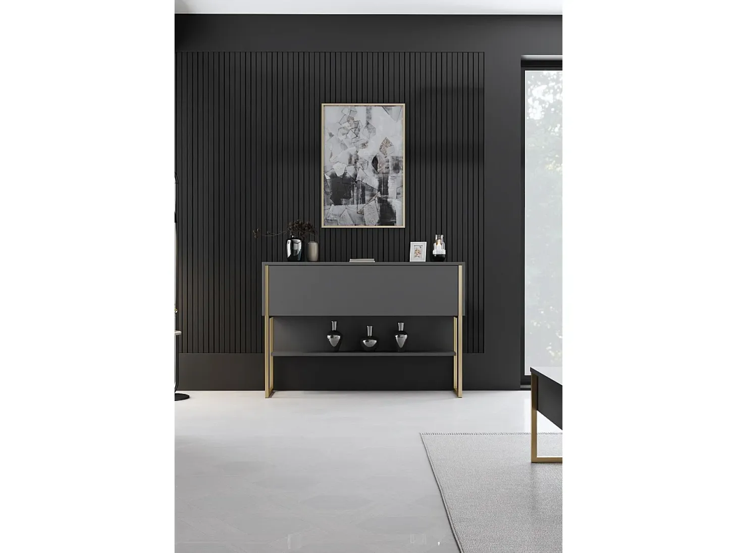 Consola Kailua Z120, Antracita|Dorado, 80x120x30cm, Con puertas