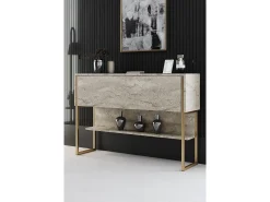 Consola Kailua Z120, Dorado|De color marrón claro, 80x120x30cm, Con puertas