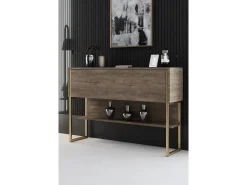 Consola Kailua Z120, Dorado|Nogal, 80x120x30cm, Con puertas