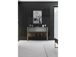 Consola Kailua Z120, Dorado|Nogal, 80x120x30cm, Con puertas