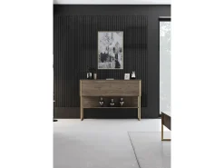 Consola Kailua Z120, Dorado|Nogal, 80x120x30cm, Con puertas